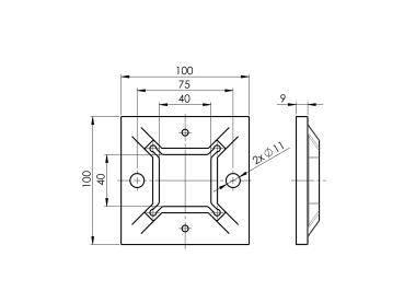 Edelstahl Geländerpfosten eckig 40x40 Bauhöhe 1000mm mit 5x Querstabhalter Ø12,0 Geländer V2A geschliffen K320